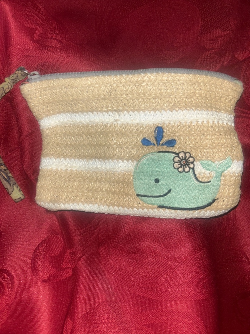 Vera Bradley Kids Straw Zip Pouch with Mint Whale